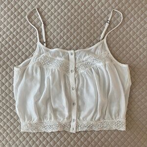 Amuse Society White Cotton with Lace Cropped Cami Top with Lace Size XS